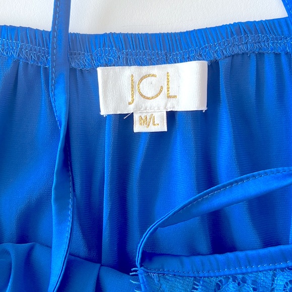 JCL Royal Blue Silky Lace Trim Shorts Pajama Set Sz M/L - Picture 5 of 12